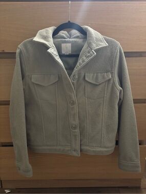Joie Neutral Light Taupe Fleece Button Jacket